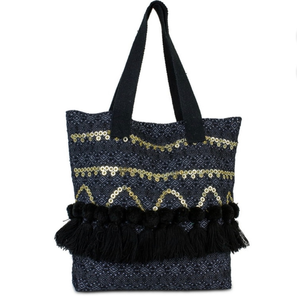 NWOT Magid Women's Embellished Jacquard Tassel Tote Bag